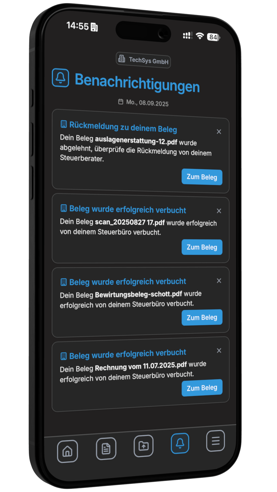 Übersicht vo de Belege in da App